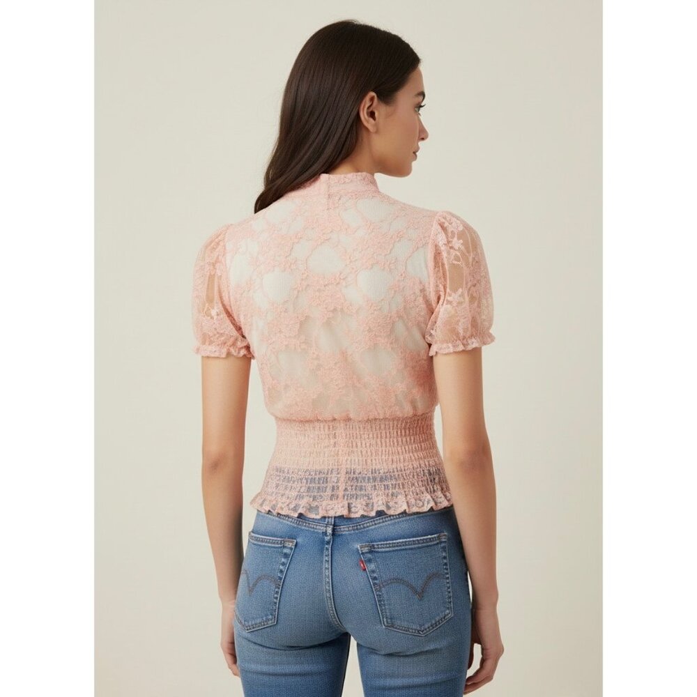 VTG Peach Sheer Lace Top | Coquette Boho Indie Sleaze Fairycore Balletcore Siren - Picture 7 of 13